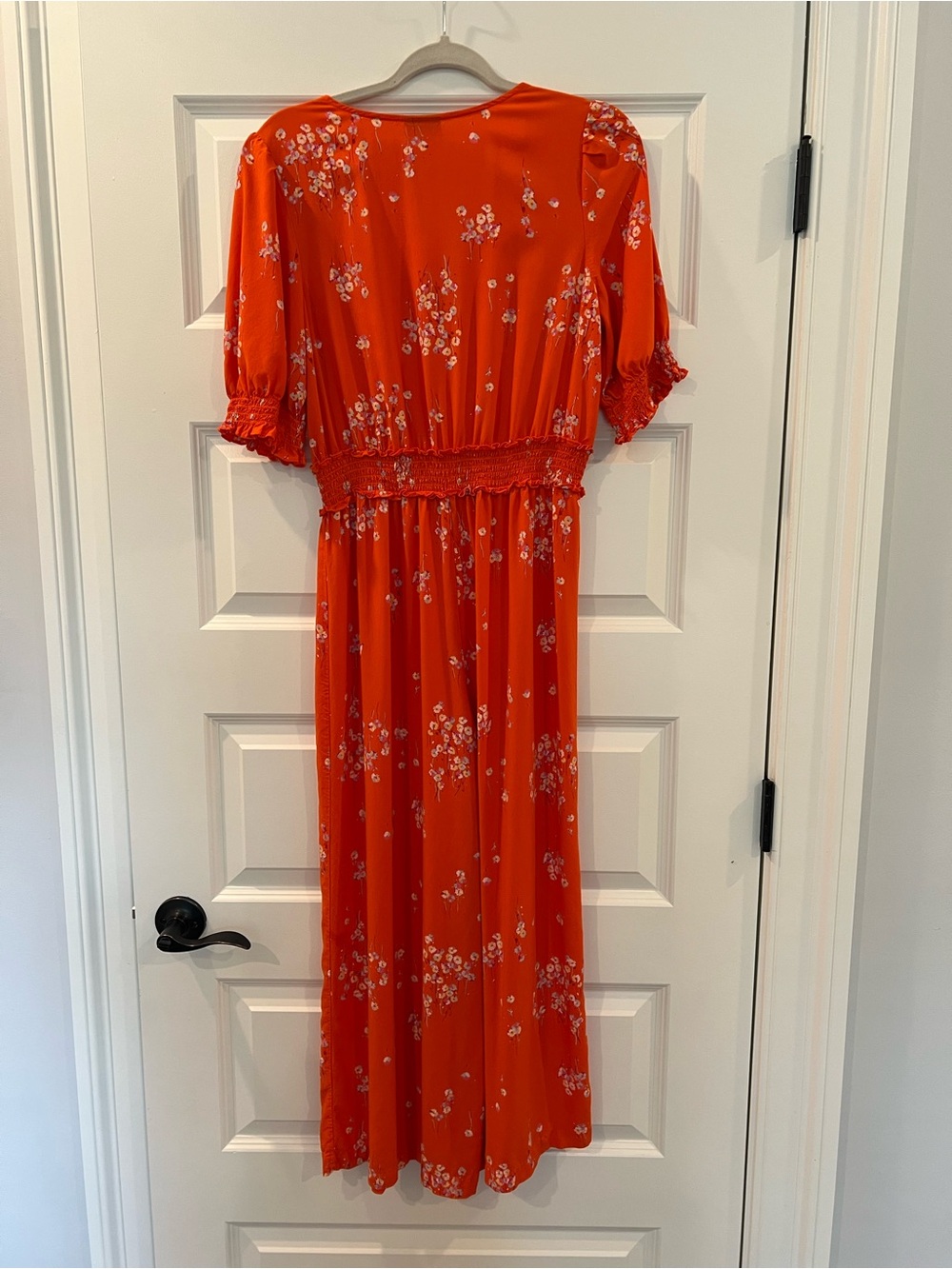 a.n.a Coral Orange Floral Wide Leg Jumpsuit Smocked Waist Boho - Picture 4 of 8